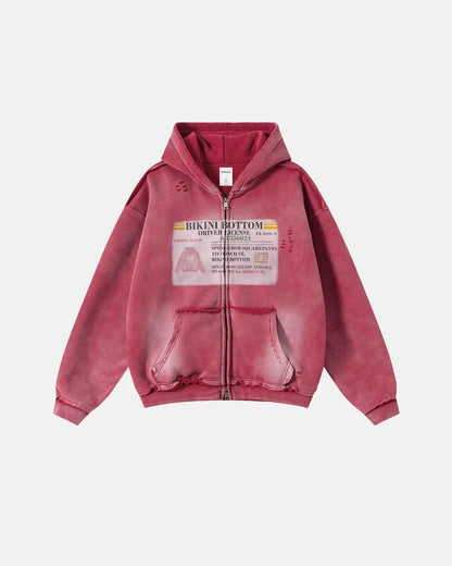 Graphic Ripped Washed Zip Up Hoodies