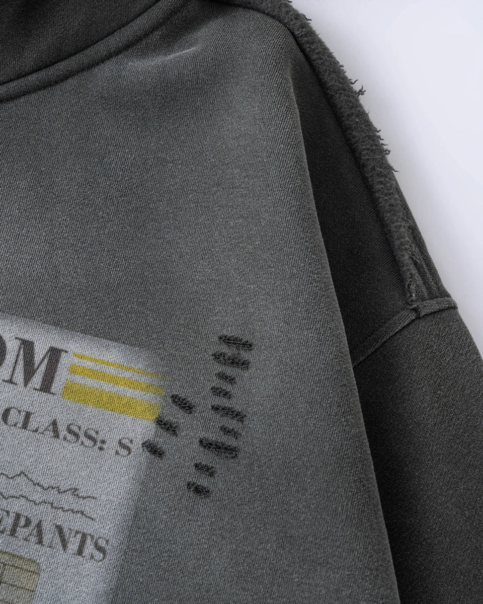 Graphic Ripped Washed Zip Up Hoodies