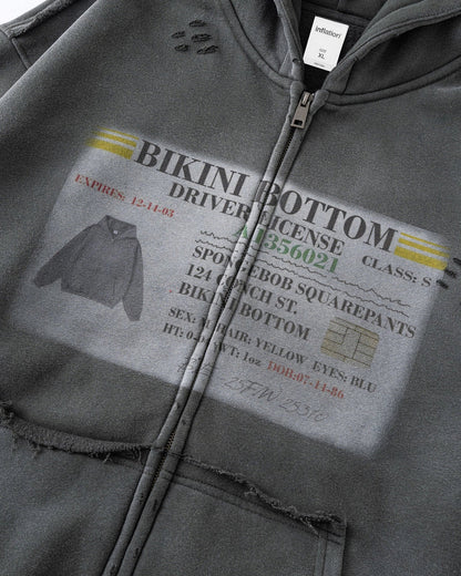 Graphic Ripped Washed Zip Up Hoodies