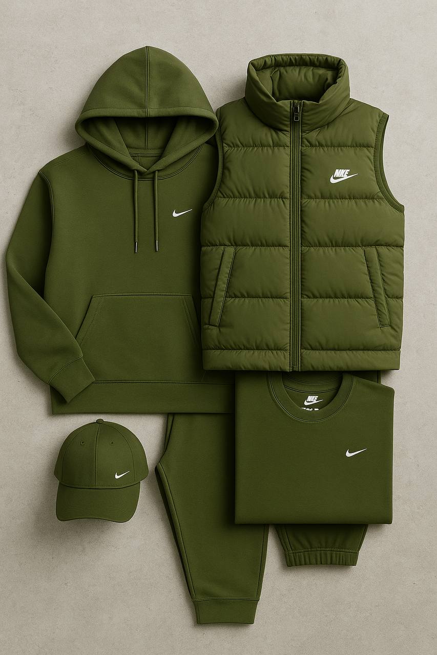 Complete Set – Sweatshirt, Pants, Puffer Jacket & T-shirt